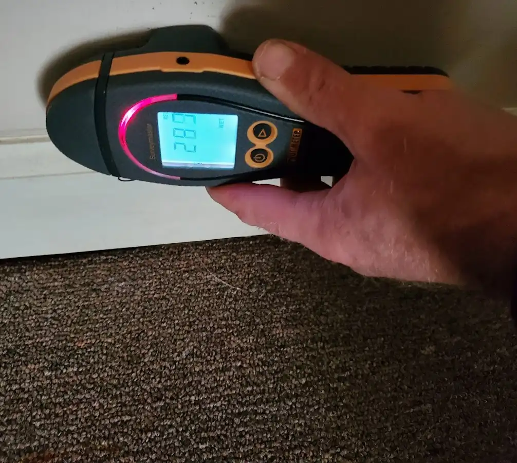 Moisture detection at baseboard during Storm Damage Restoration in Glenmont